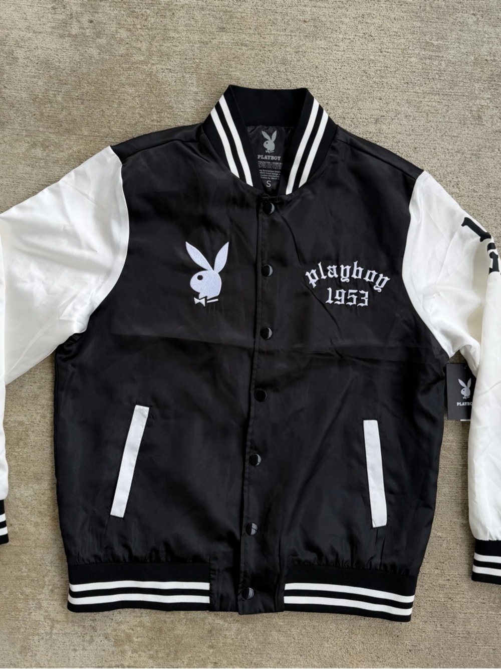 PLAYBOY Black and White Varsity Bomber Jacket Size Small